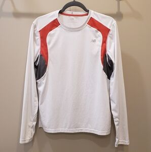 New Balance Activewear Shirt Long Sleeve Crewneck Small White Gray & Red